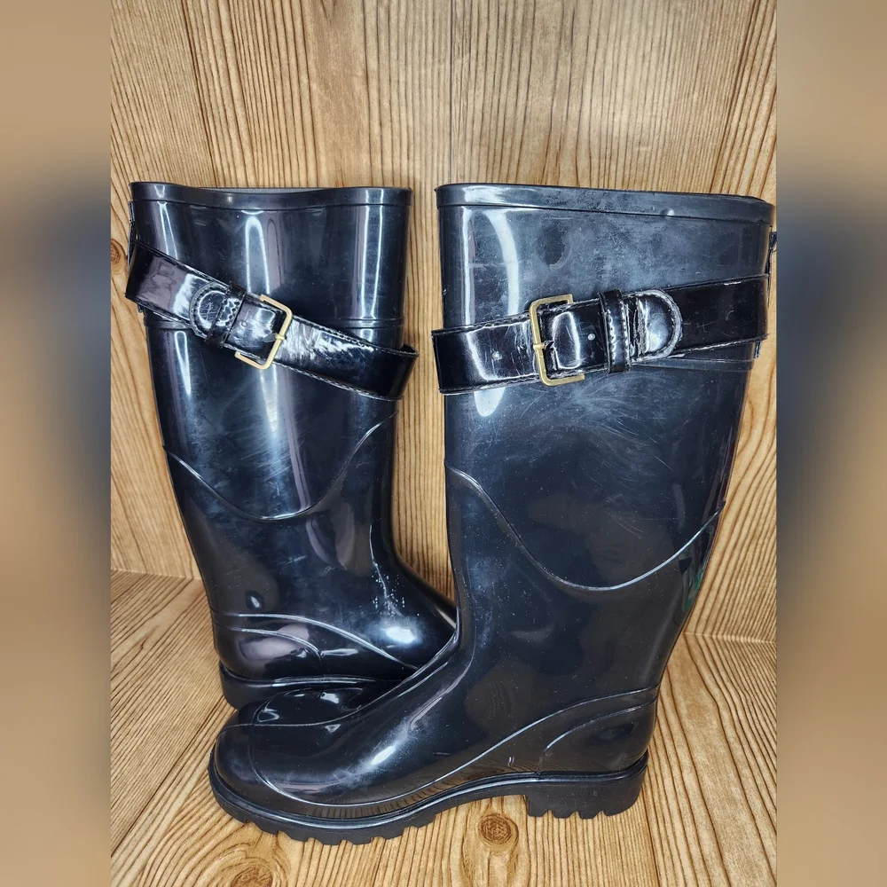 Burberry Women's Black Calf Rain Boot Size 9.5 / 40 - Picture 8 of 17